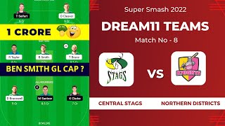 CS vs ND Dream11 Prediction | Dream11 Super Smash T20 | Central Stags vs Northern Districts Dream11