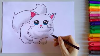 تعليم الرسم للاطفال | رسم قطة كيوت خطوة بخطوة | How to draw a cute cat