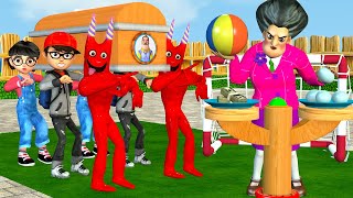 Scary Teacher 3D vs BanBan Red and 3 Neighbor Play Dizzying Spin Game vs Kick Ball in Miss T&#39;s House