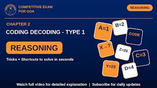 Coding-Decoding Type 1 | 10 MCQs for GSSC, SBI Clerk & Goa Competitive Exams | Reasoning Practice
