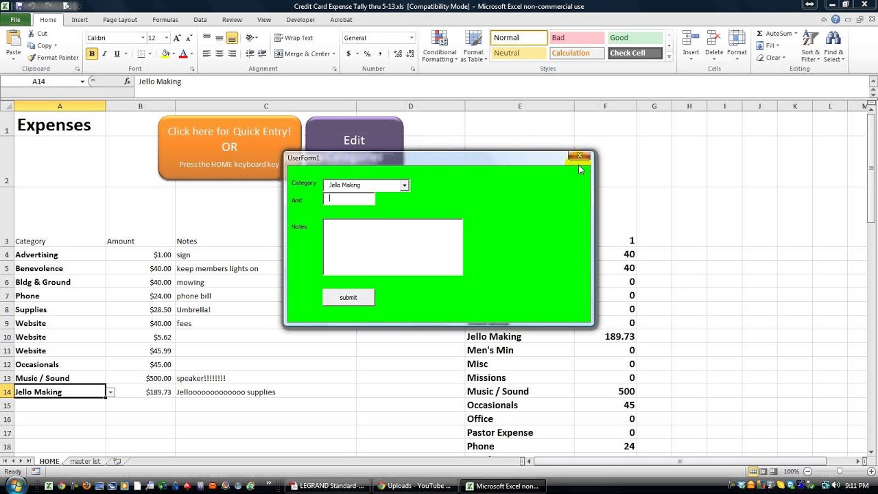 free credit card expense tally sheet with autosummed categories plus how to a hint of vba credit card sheet