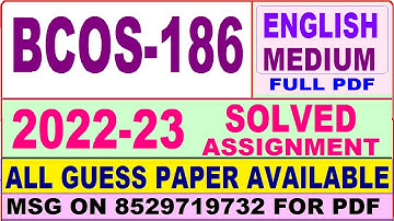 bcos 186 solved assignment 2022-23 / bcos 186 solved assignment 2023 in English / ignou bcos 186