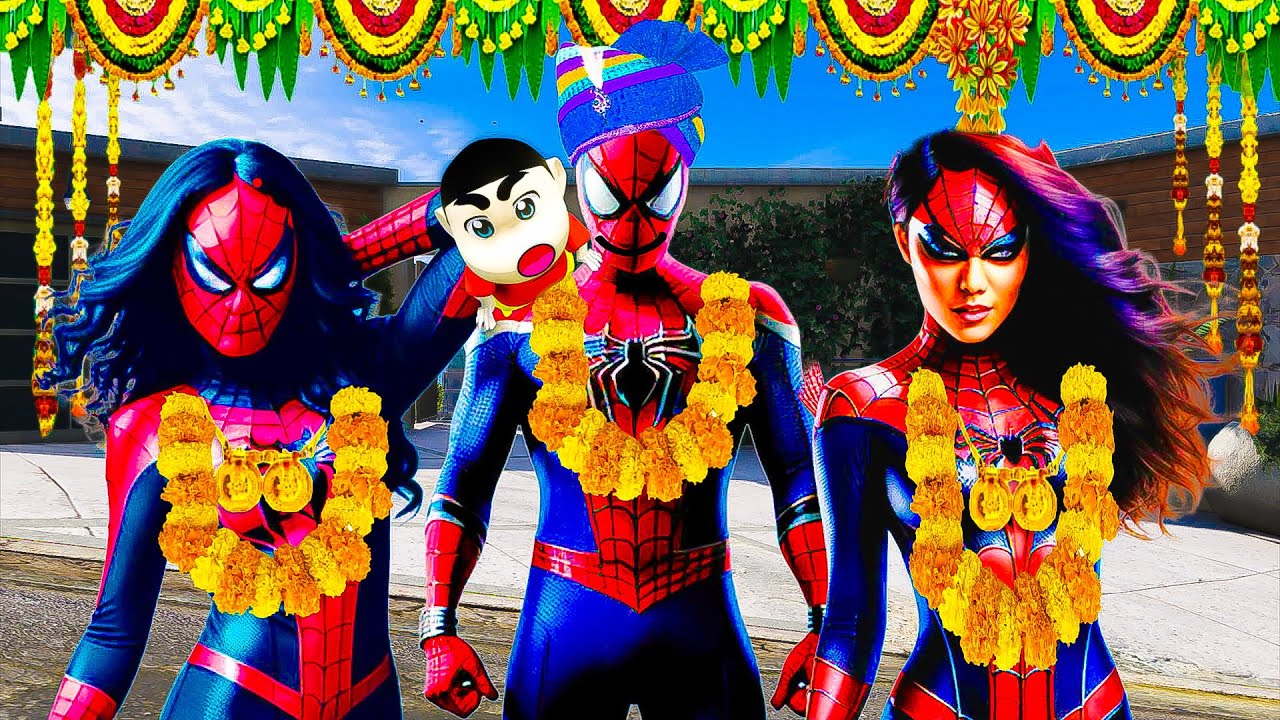 Franklin,Shinchan celebrates Spider-Man marriage with all avengers In GTA 5 Telugu ! HaNtHaKuDu
