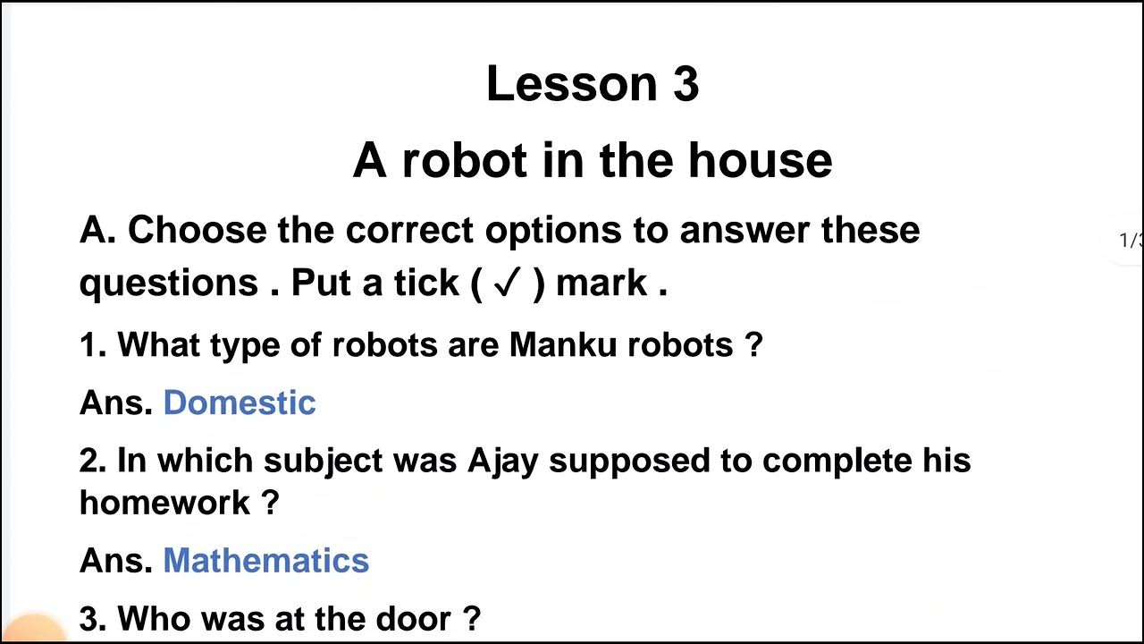 a robot in the house question and answers with exercise class 8 new