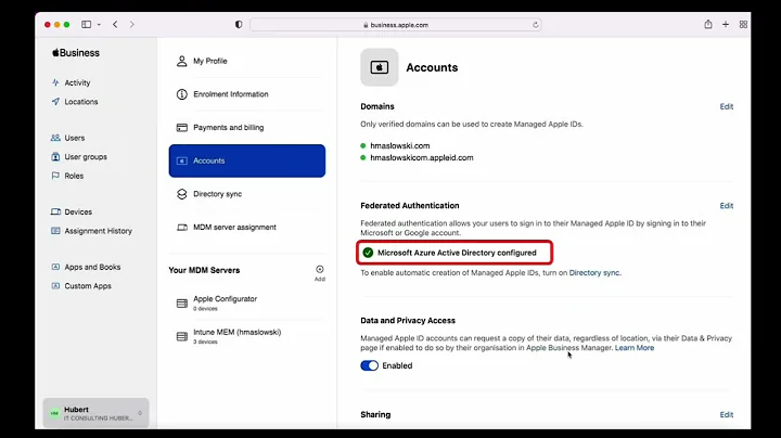 Enable Federated Authentication with Microsoft Azure AD in Apple Business Manager