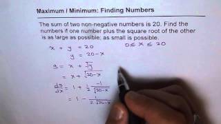 2  Calculus Maximum Minimum Numbers Sum with Square Root