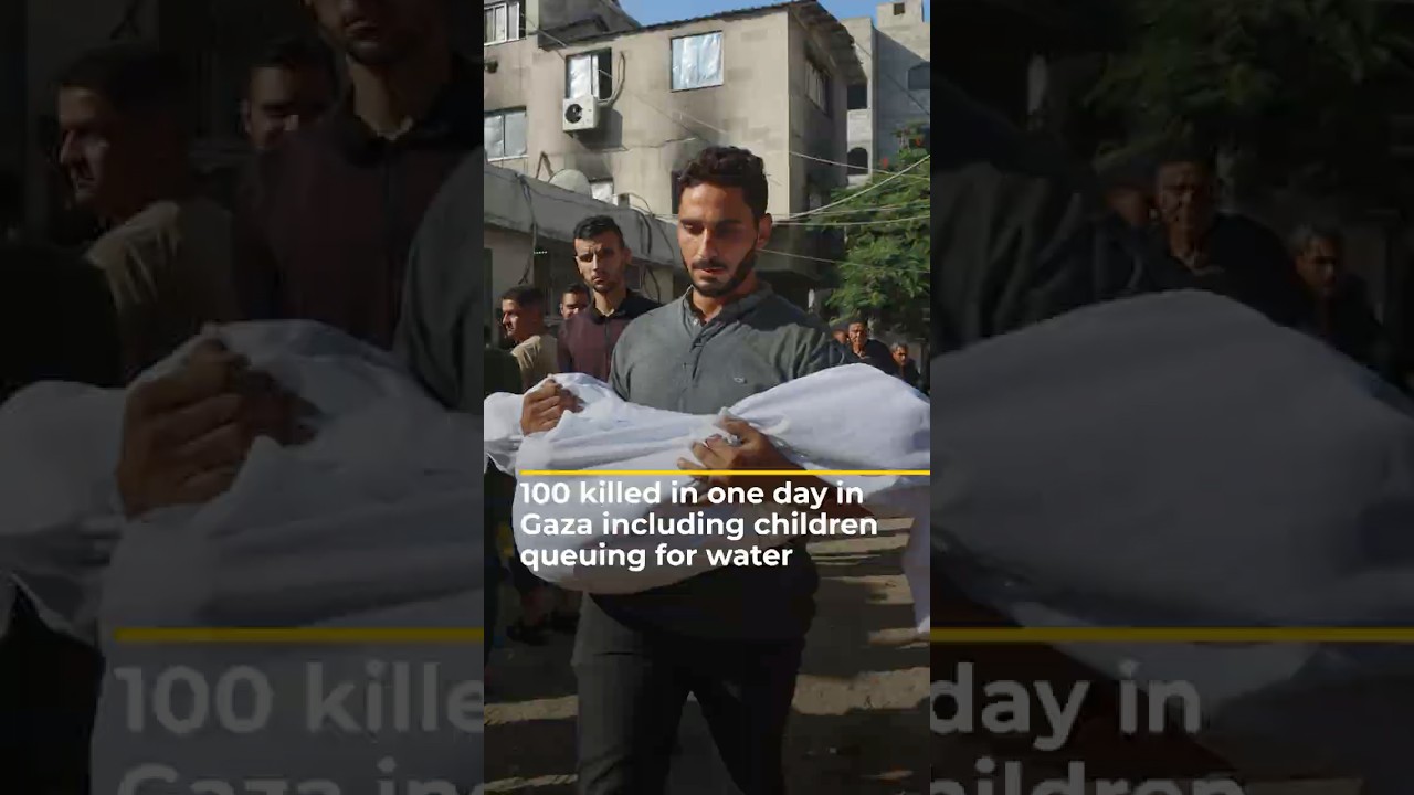 مقتل 100 شخص في يوم واحد، بينهم أطفال كانوا يصطفون للحصول على الماء في غزة | AJ #shorts