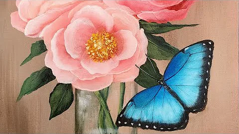 Morpho Butterfly with Poppies Acrylic Painting LIVE Tutorial