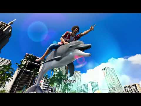Ichiban rides a dolphin