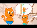 Cats Family in English - Bathing Growth Ruler Cartoon for Kids