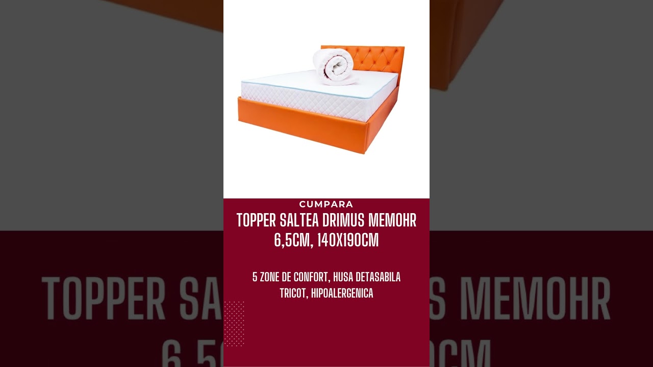 Topper Saltea Drimus MemoHR 6,5cm, 140x190cm, memory foam 2cm, husa detasabila hipoalergenica