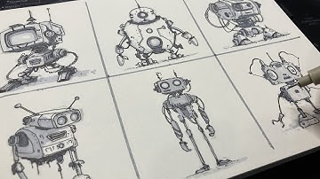 Sketchbook Ink Drawing Vlog | Robots Vol. 1