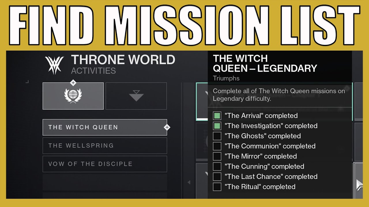 How To Check All Missions You Have Completed On Legendary For The Witch Queen Campaign Destiny 2