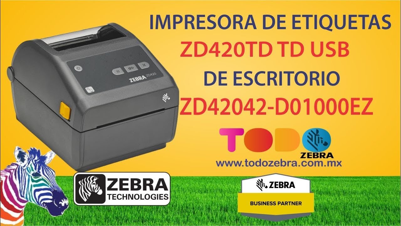 IMPRESORA DE ETIQUETAS ZEBRA ZD420D 4PGD 203DPIS TD USB ESCRITORIO ZD42042 D01000EZ - YouTube