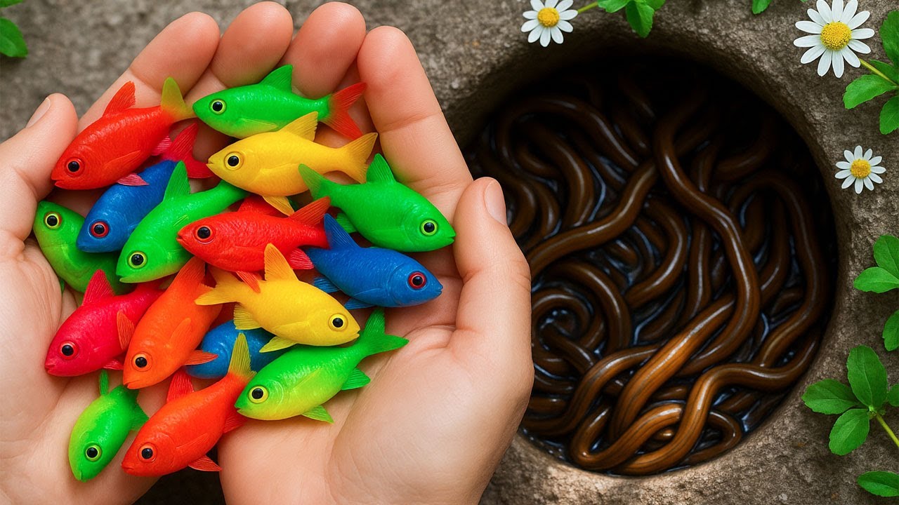 Поймайте в саду необычных пресноводных аквариумных рыбок: улиток, черепах, гуппи-кобр, карпов и р...