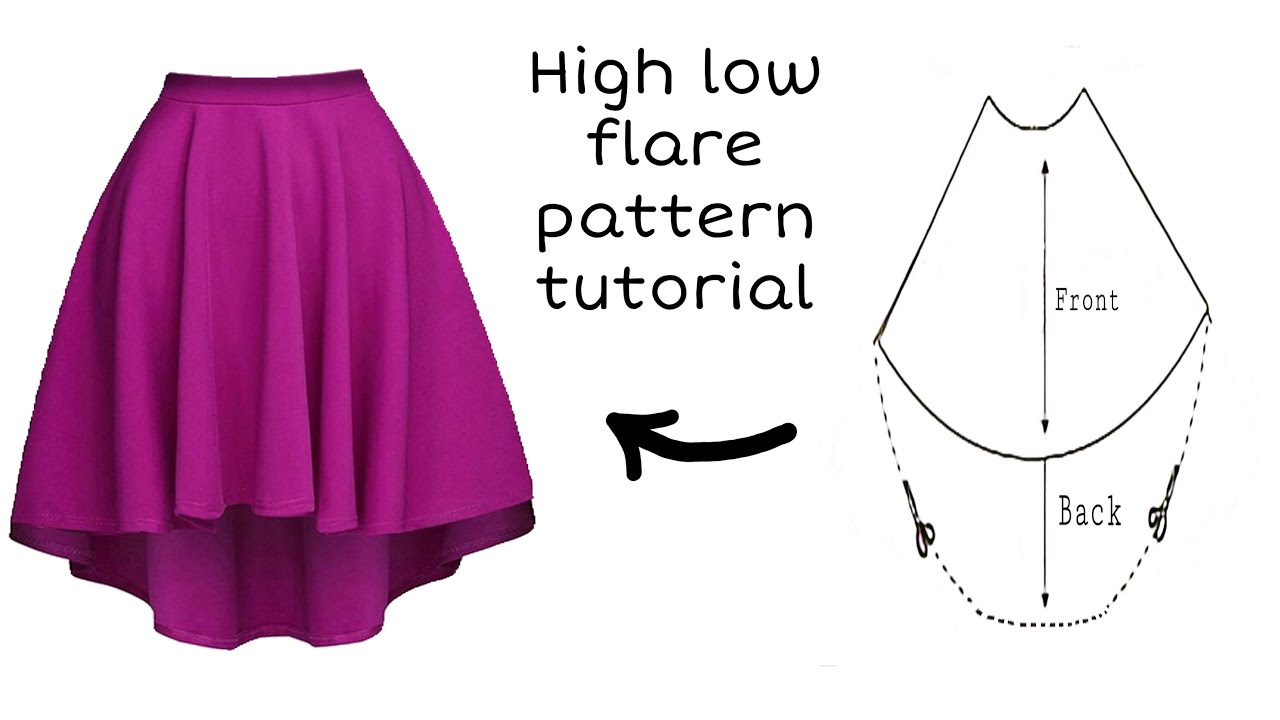 How to draft and cut high low circle flare |High low flare pattern ...