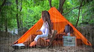 Solo in the Rain Forest Interesting Tarp Tent Camping / Rain ASMR, Cozy Vibes, DD Tarp screenshot 4