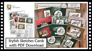 Stylish Sketches & Boughs of Holly Designer Paper Cards with PDF Download screenshot 4