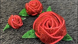 How to make rose flower! Glitter foam sheet craft ideas! DIY