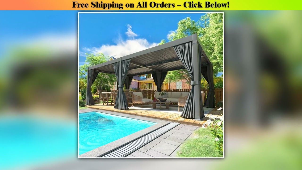 Must Buy 10x20FT Adjustable Louvered Pergola Aluminum Frame Waterproof Roof All Weather