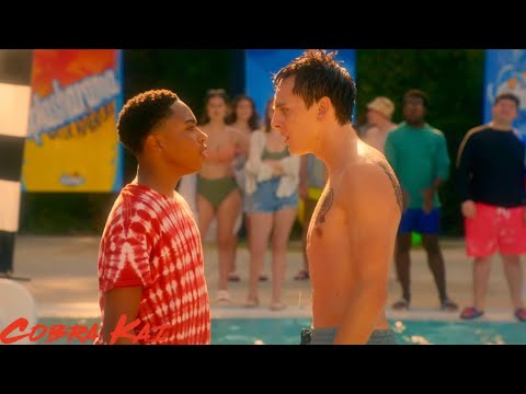 Hawk vs Kenny Water park fight No background music Cobra Kai HD