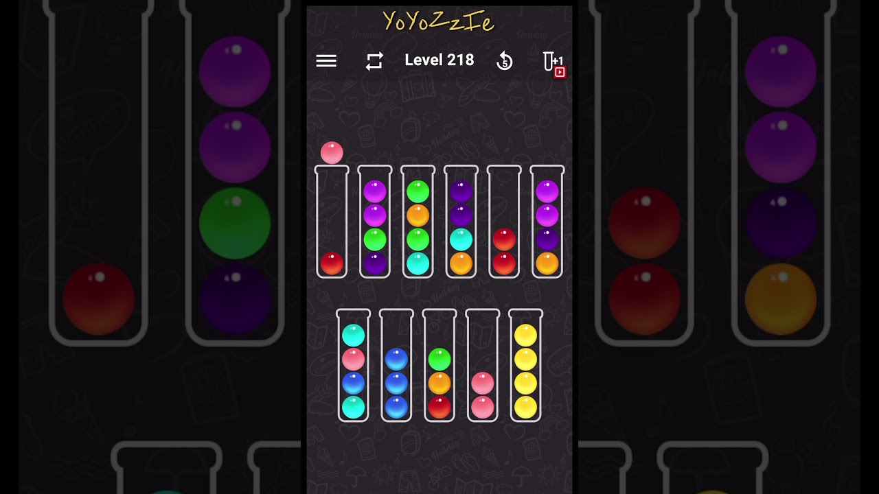 Ball Sort Color Water Puzzle Level 218, Walkthrough 🧪🟣🟡🔴, 