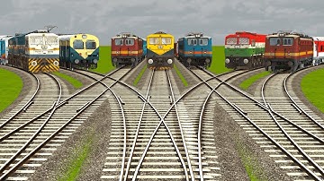 7 TRAINS CROSSING BACK TO BACK ON BUMPY CURVED RAILROAD TRACKS | Indian Railway Train Simulator