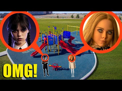 drone catches Wednesday Addams & M3GAN at haunted park (we found her!)
