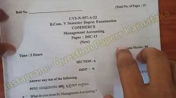 Bcom 5th Sem Management Accounting Question Paper Gulbarga University CBCS 2022