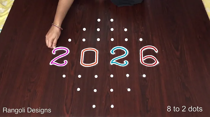 Colorful 2026 Happy New Year Rangoli: 8x2 Dots Kolam with Vibrant Colours | Simple Rangoli Designs