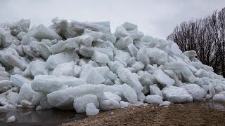 ICE SHOVE CRASHES ONTO SHORELINE IN FORT ERIE, ON - 02/24/2019