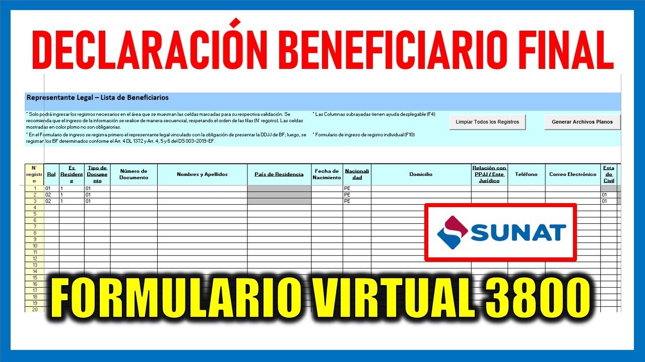 Declaración Beneficiario Final 2025 |Formulario Virtual 3800 SUNAT