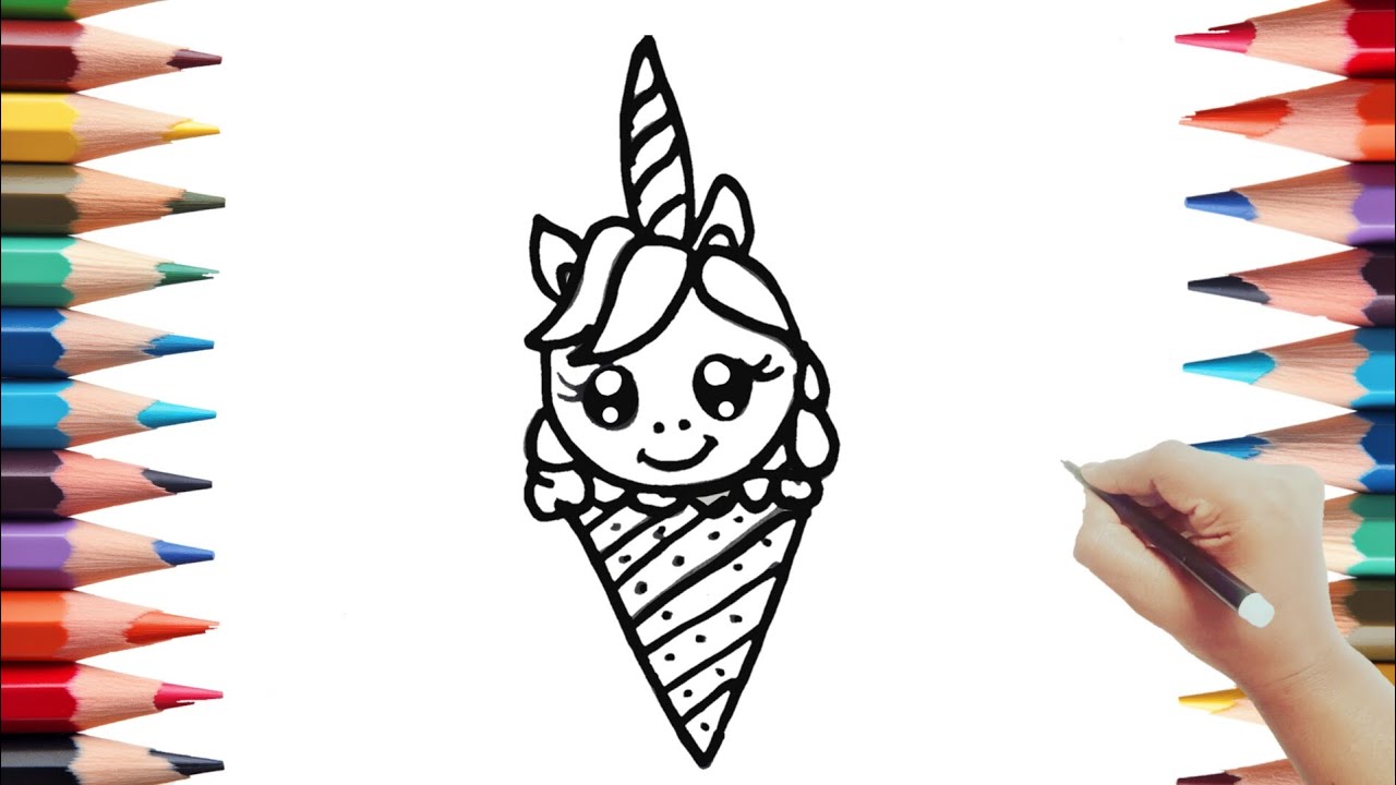 How To Draw A Cute Unicorn Ice cream Cone Easy Unicorn Ice cream Drawing Ice cream Drawing