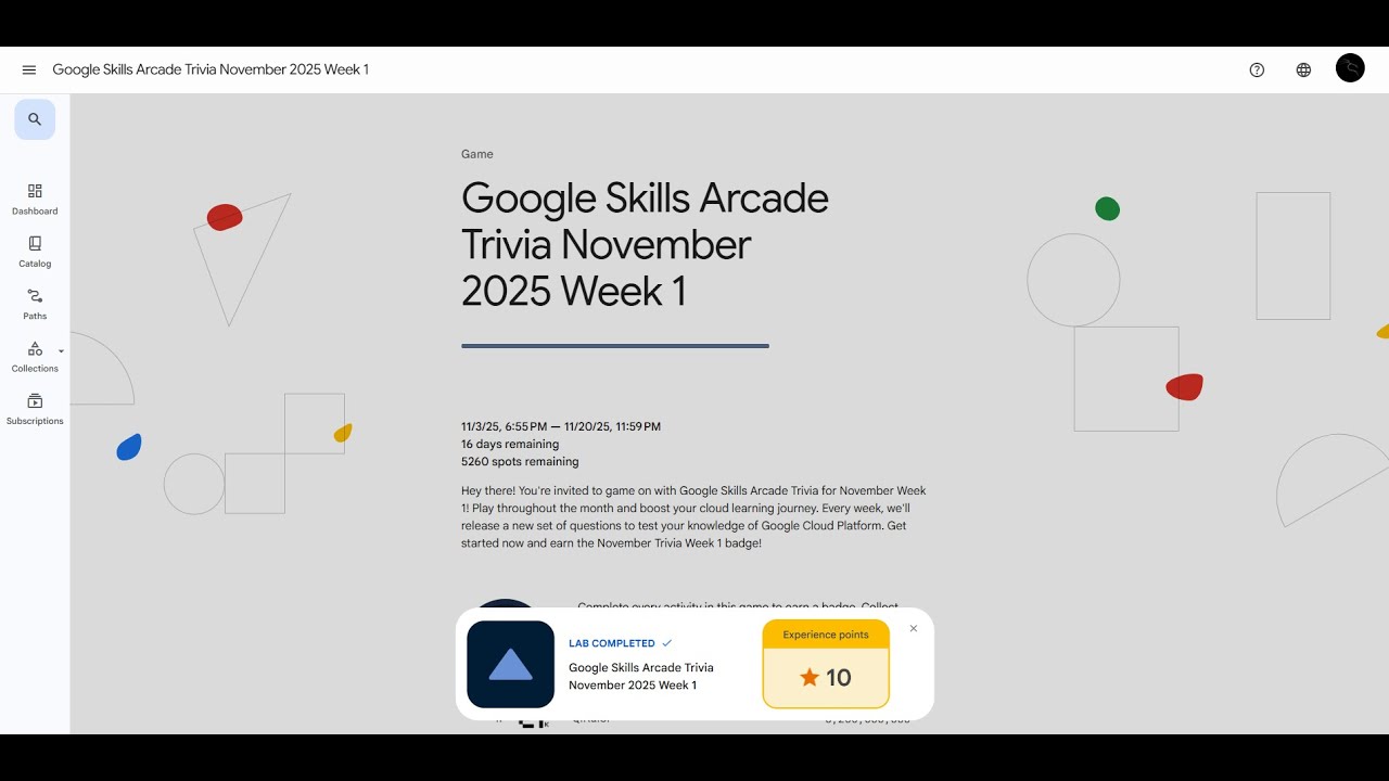 Google cloud lab solution "The Arcade Trivia November Week 1" with the ...