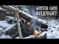 Winter survival camping building my cozy bushcraft shelter