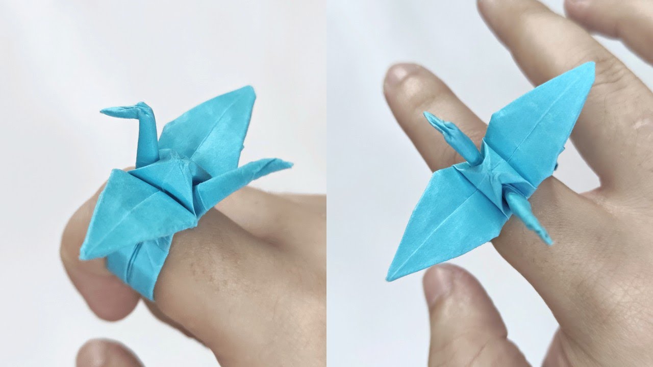 Origami CRANE RING How to make a paper ring with crane YouTube
