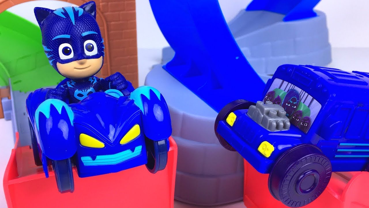 PJ MASKS RIVAL RACERS TRACK PLAYSET WITH CATBOY CAT CAR NIGHT NINJA BUS &  LAUNCHERS - UNBOXING - YouTube