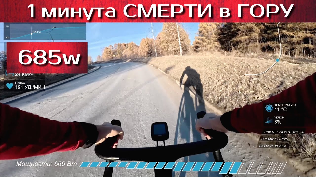 ТЕСТ 1 минута  - 685w(9.4w/kg).  Закрываем сезон шоссе 2025