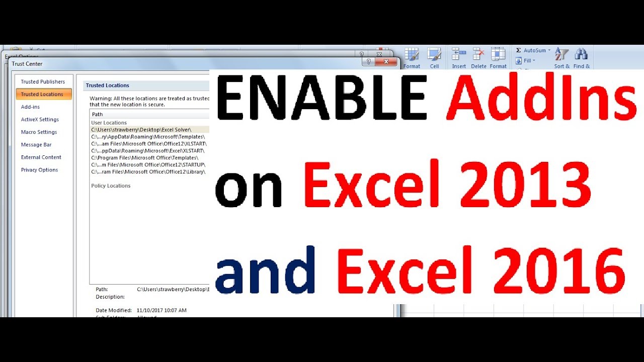 Excel Addin Tab Keep Disappearing On Excel 2013 And Excel 2016 YouTube Excel Addin Tab Keep Disappearing On Excel 2013 And Excel 2016 YouTube
