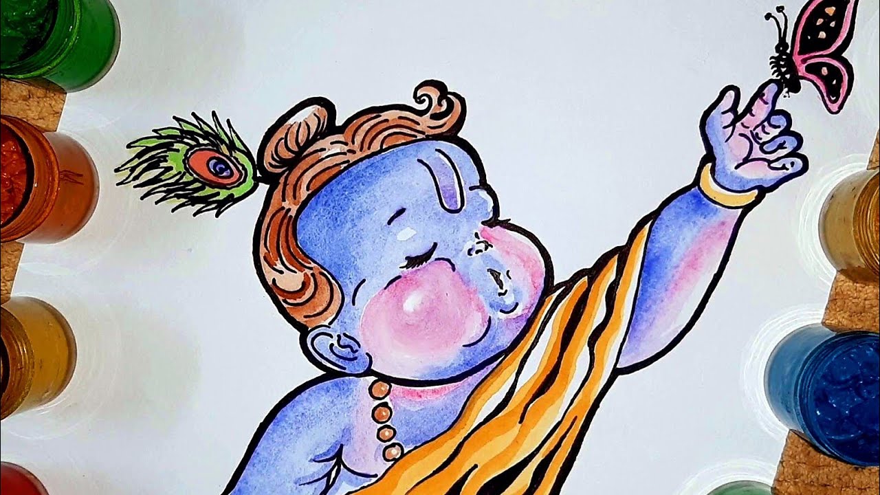 How To Draw LORD KRISHNA Colour Painting | How To Draw Baby ...