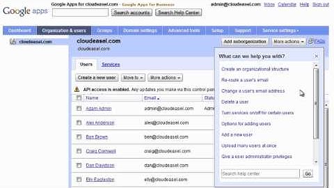 Google Apps Control Panel Help Widget