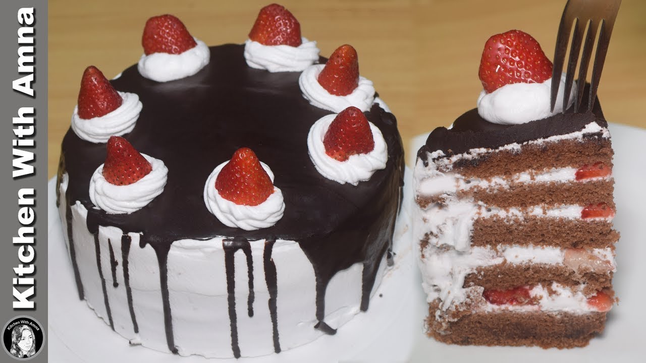 Strawberry Chocolate Cake - Easy Cake Recipe Without Oven - Kitchen With Amna