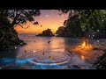Relaxing Piano and Ocean Waves with Warm Fire 🌊 Peaceful Night for Sleep and Study