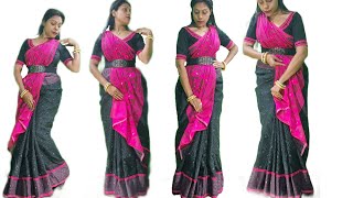 Try Waterfall drape this for wedding season | how to style saree in different ways 