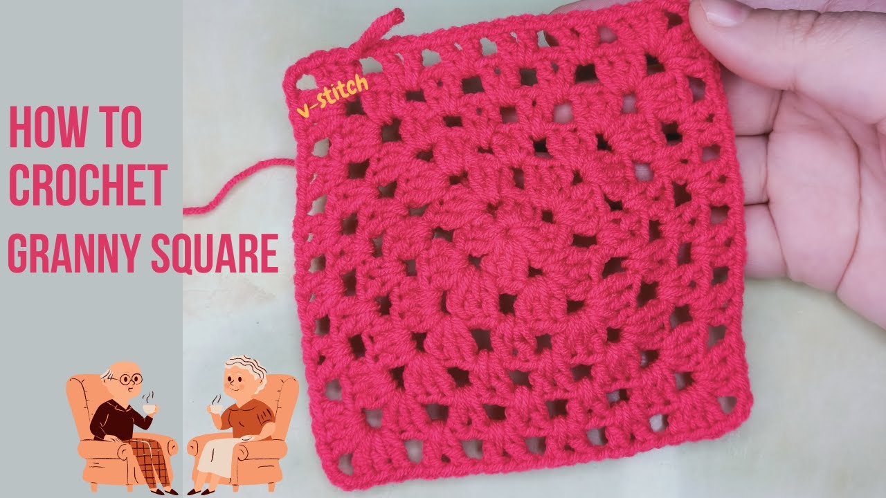 How to crochet a granny square with V stitch for beginner , tutorial kait granny square