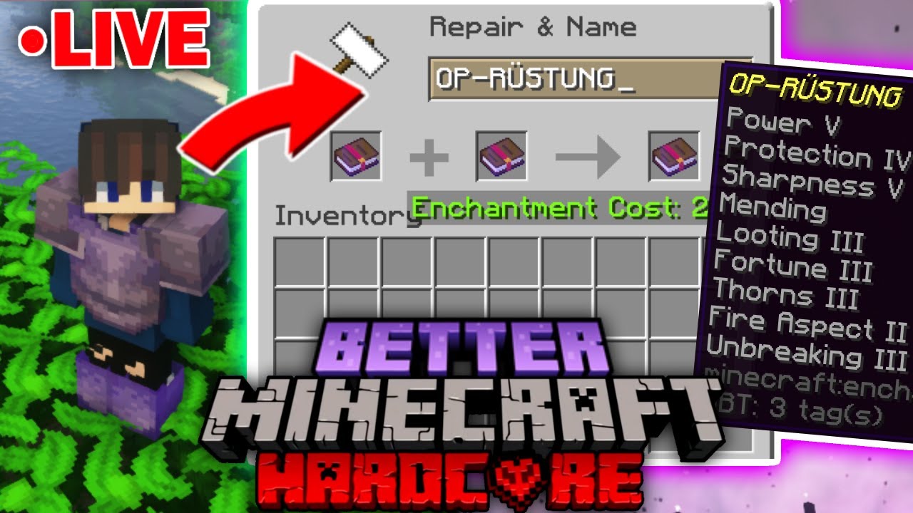 LIVE OP RÜSTUNG FARMEN und VERZAUBERN BETTER MINECRAFT HARDCORE STREAM MAP YouTube
