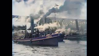 Rotterdam Harbor: Launch And Tugging A Huge Drydock Under The River Maas Bridges In 1923 In Color!