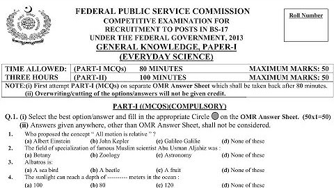 CSS PAST PAPERS - 2013 - GENERAL KNOWLEDGE, PAPER-I (EVERYDAY SCIENCE)