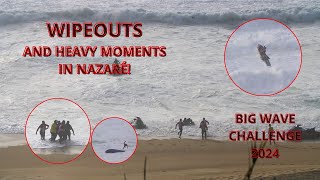 WIPEOUTS and HEAVY MOMENTS in BIG WAVE CHALLENGE at NAZARE. #wipeout #fails #nazaresurf