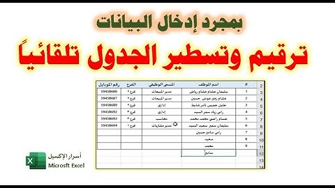 إنشاء حدود وترقيم للجدول تلقائيا بمجرد إدخال البيانات